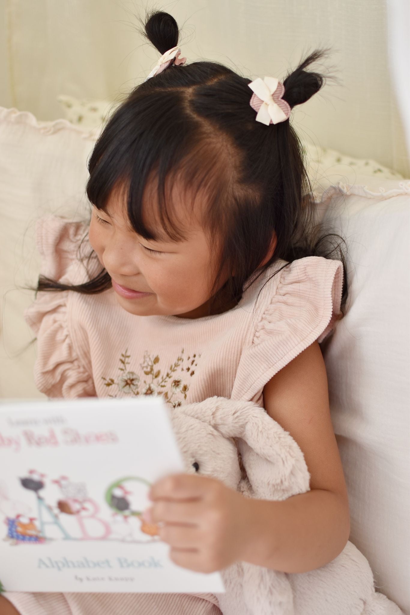 Pigtail Clips - Bow Hearts Rose Pink