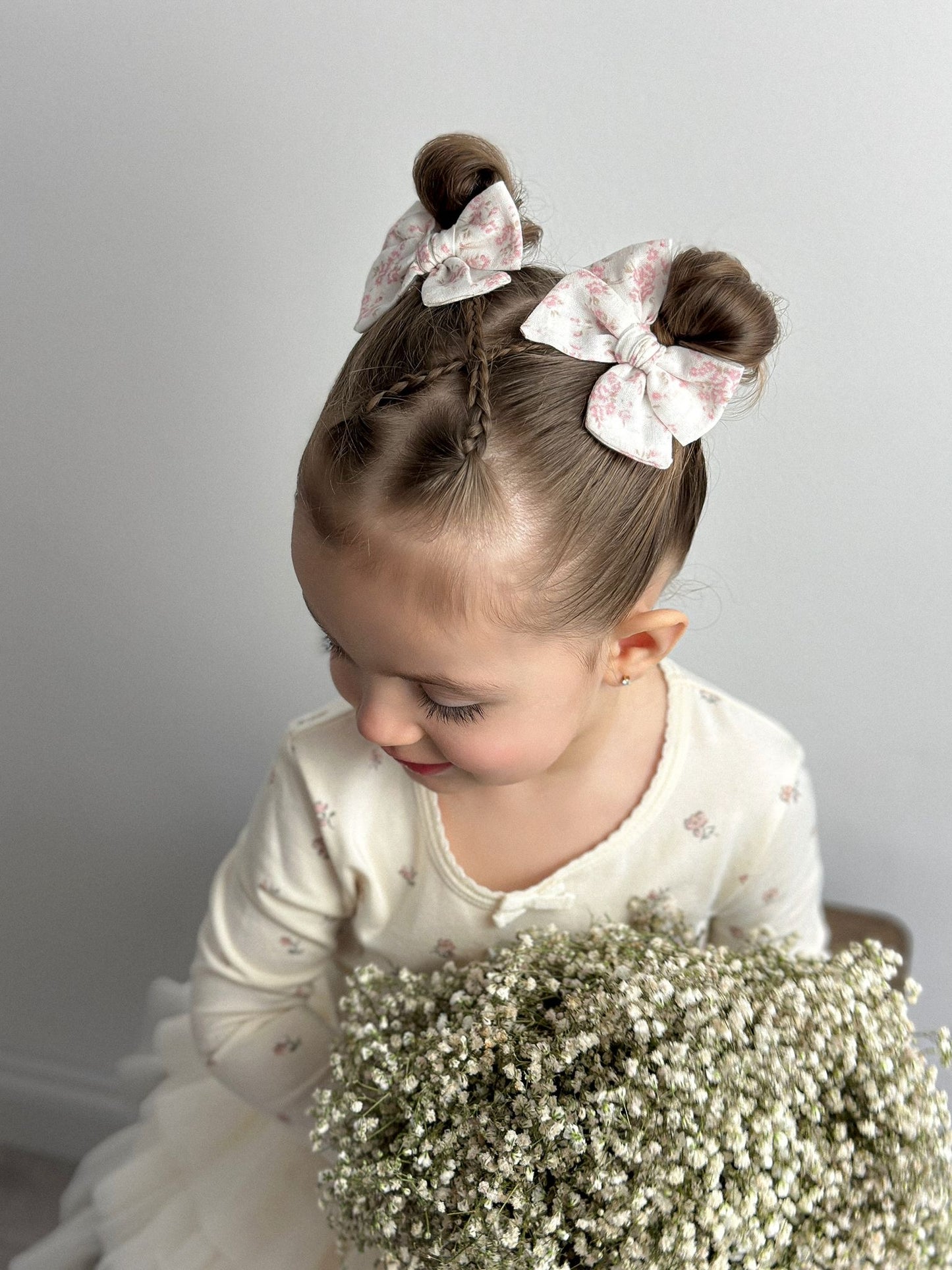 Petite pinwheel bow - Delicate Blooms - pigtails