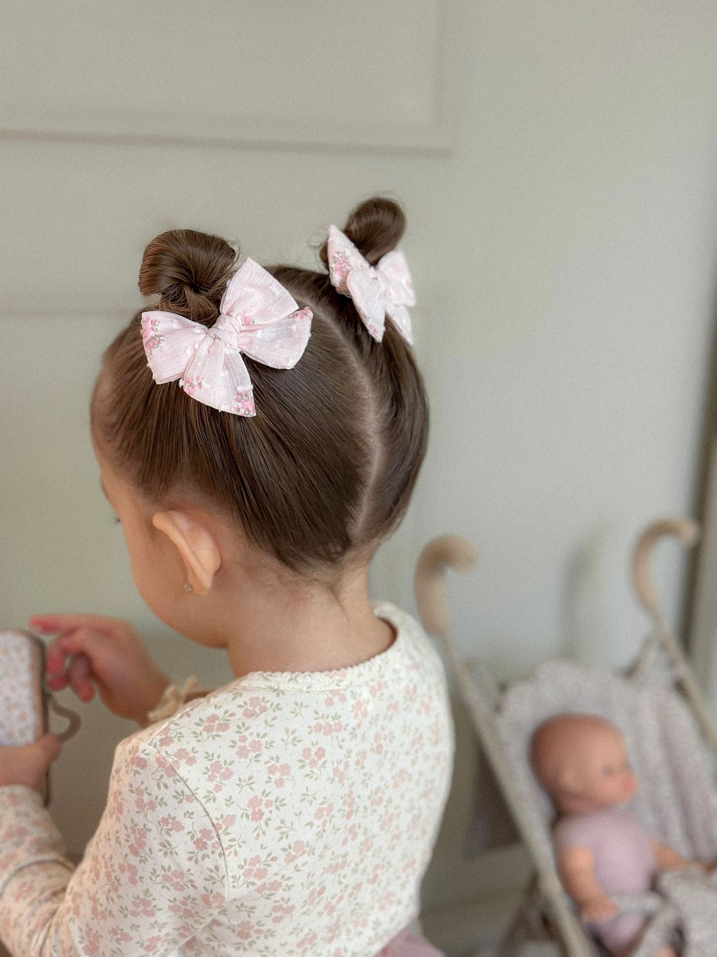 Petite Pigtail Bows - Mabel Floral - Single