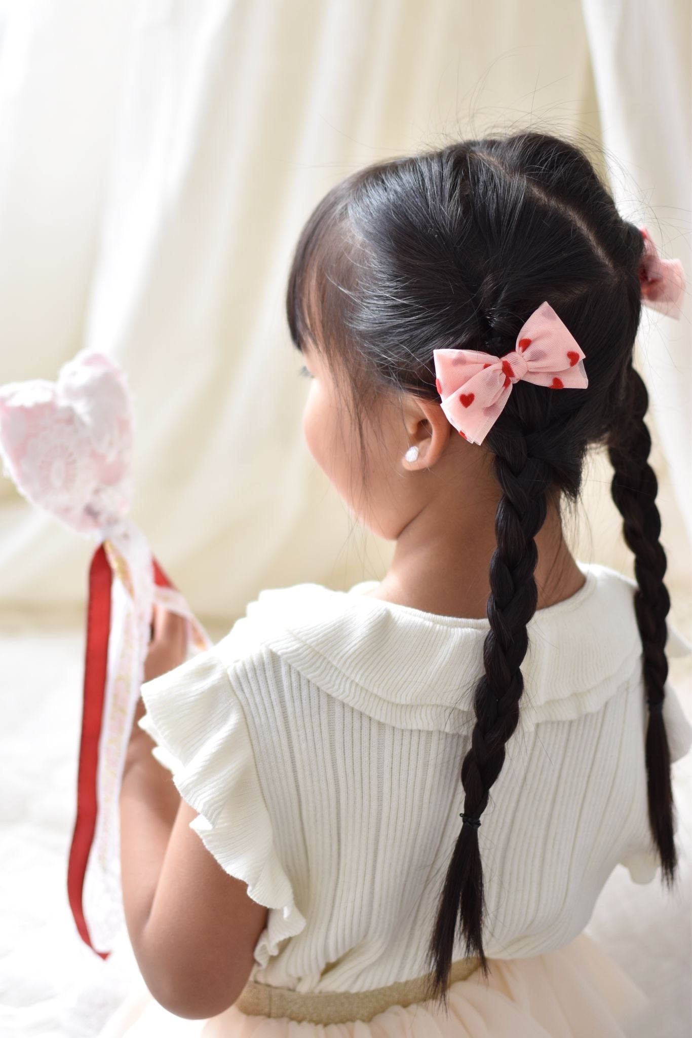 Tulle Bow - Valentine - pigtails