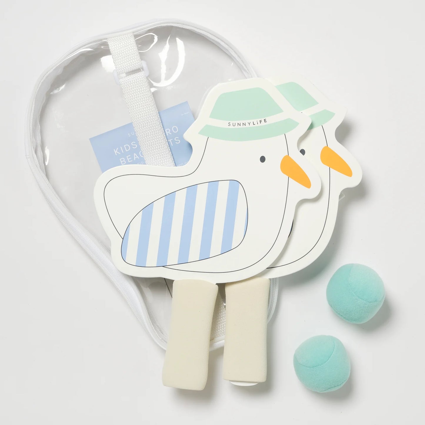 SUNNYLiFE Kids Velcro Beach Bats Sid The Seagull Blue Stripe