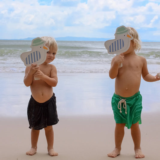 SUNNYLiFE Kids Velcro Beach Bats Sid The Seagull Blue Stripe