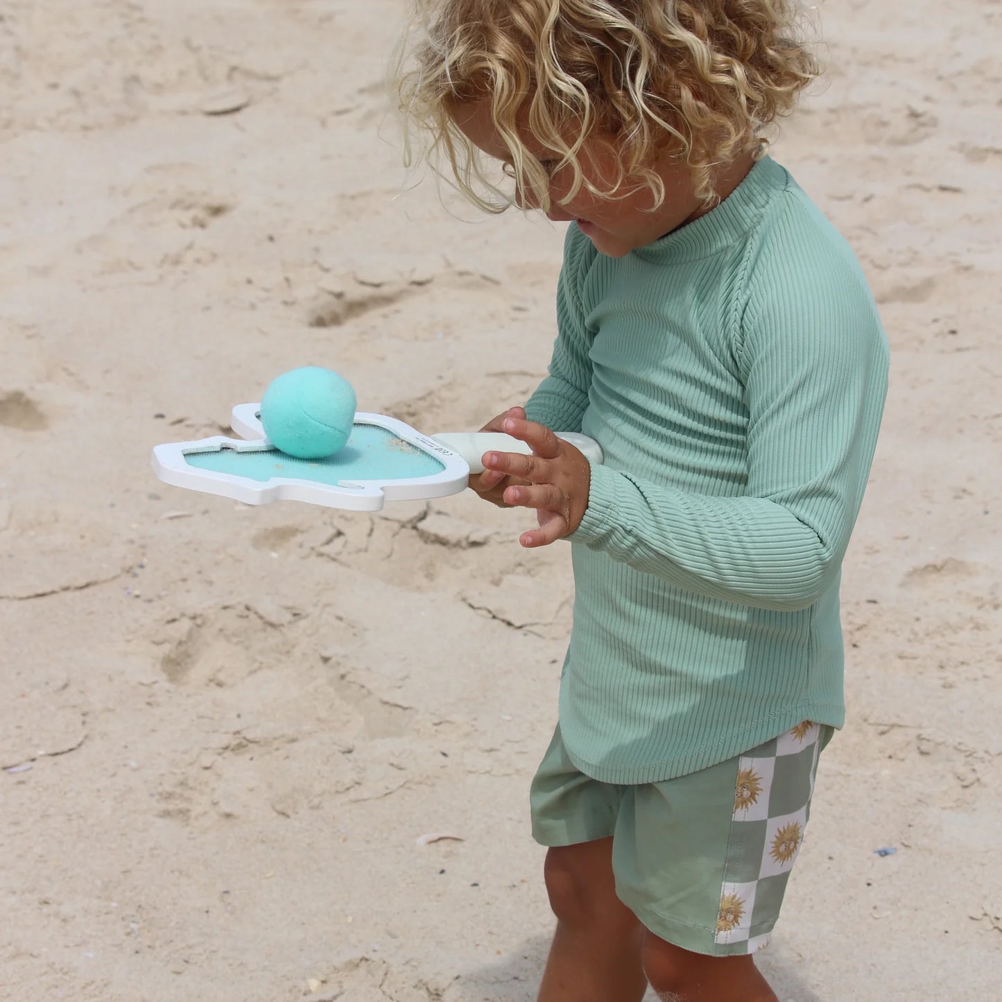 SUNNYLiFE Kids Velcro Beach Bats Sid The Seagull Blue Stripe