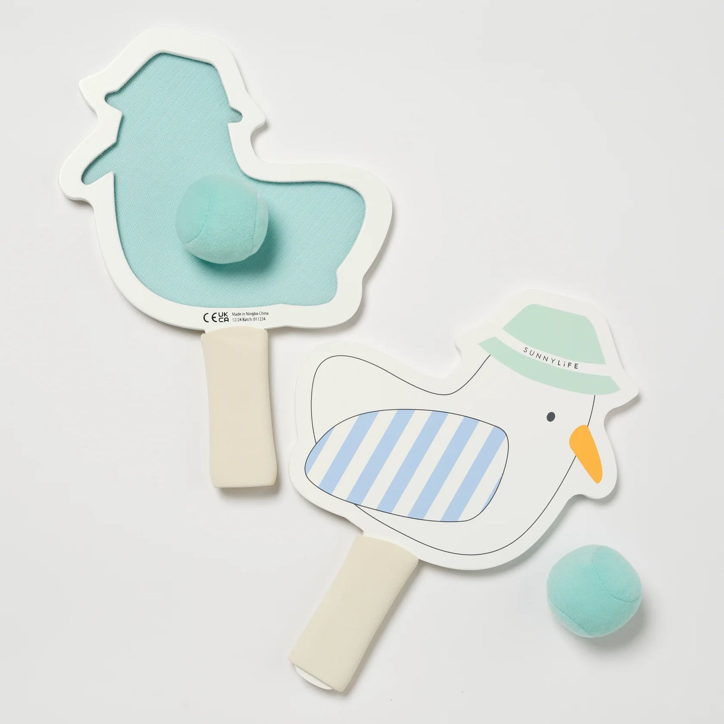 SUNNYLiFE Kids Velcro Beach Bats Sid The Seagull Blue Stripe