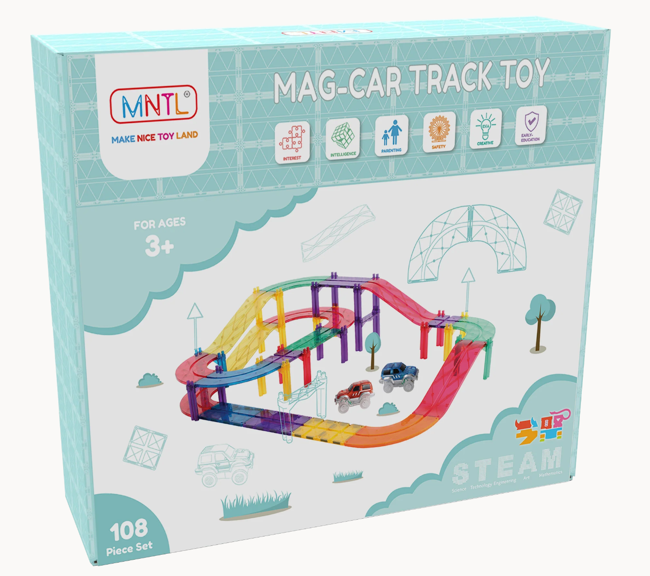 男孩至愛! MNTL - Mag Car Track Toy Set 電力軌道車 108PCs