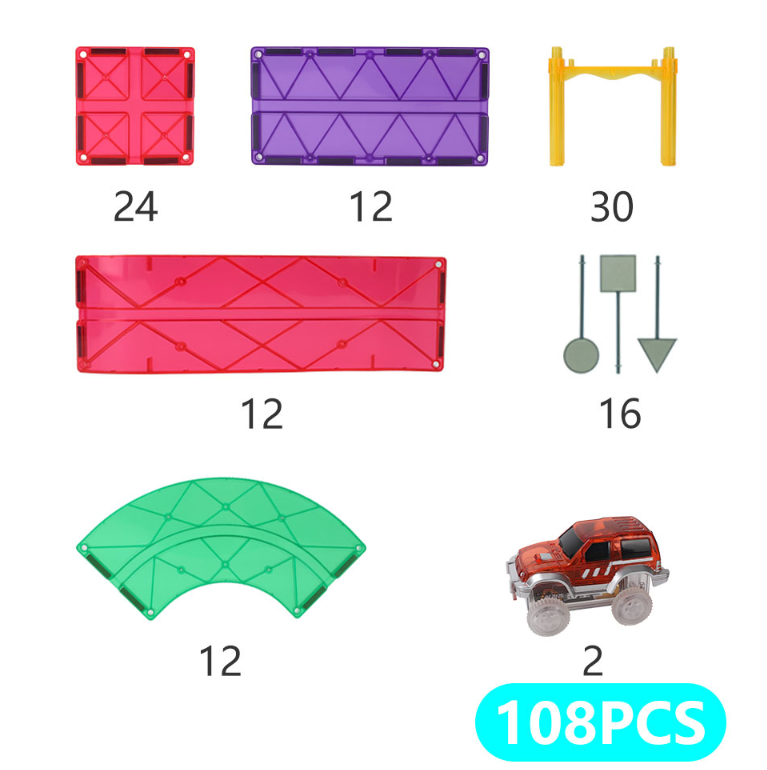 男孩至愛! MNTL - Mag Car Track Toy Set 電力軌道車 108PCs