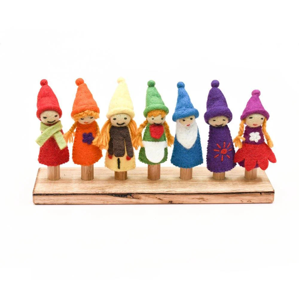 Tara treasure- RAINBOW COLOURFUL GNOMES FINGER PUPPET SET