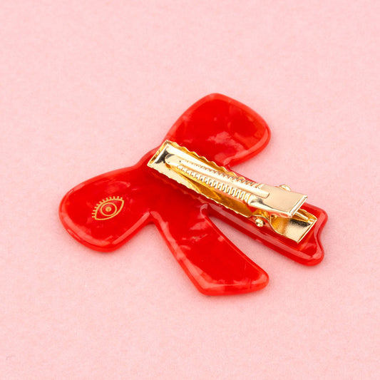 BOW HAIR CLIP RED )RIBBON HAIR CLIP)