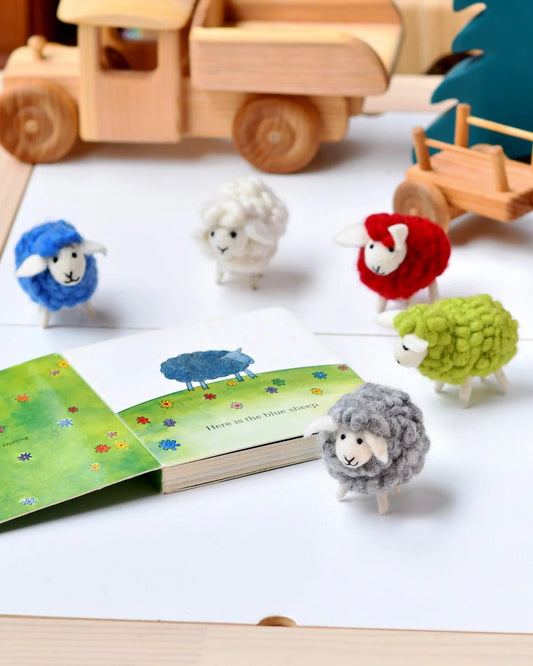 Tara treasure- FELT GREEN SHEEP TOYS SET (5 COLOURS)