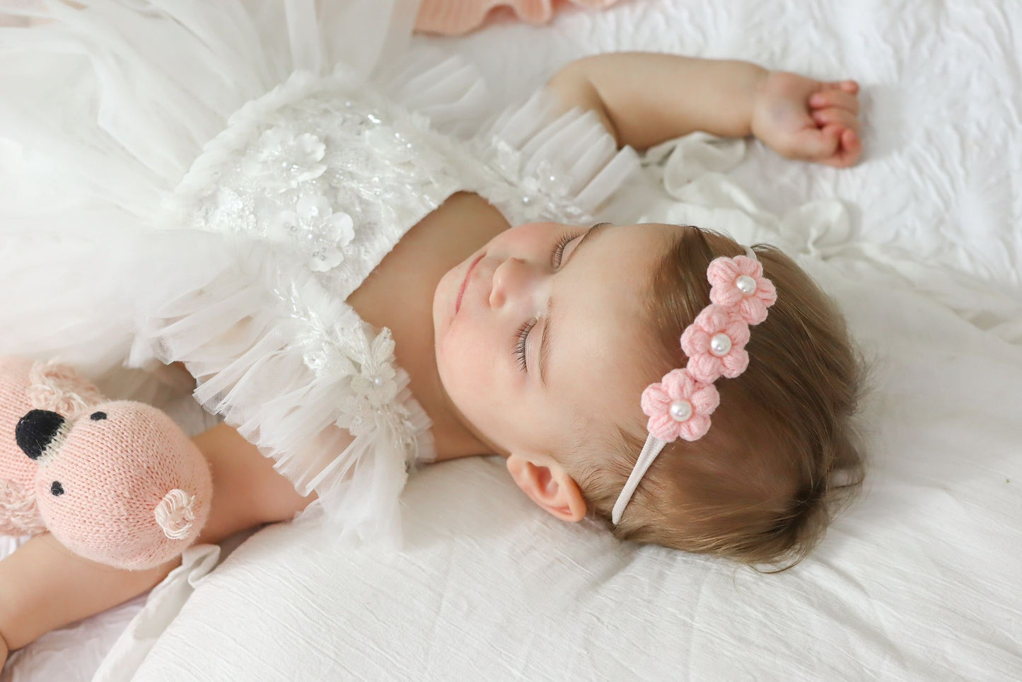 Dainty headbands - pink pearly flowers