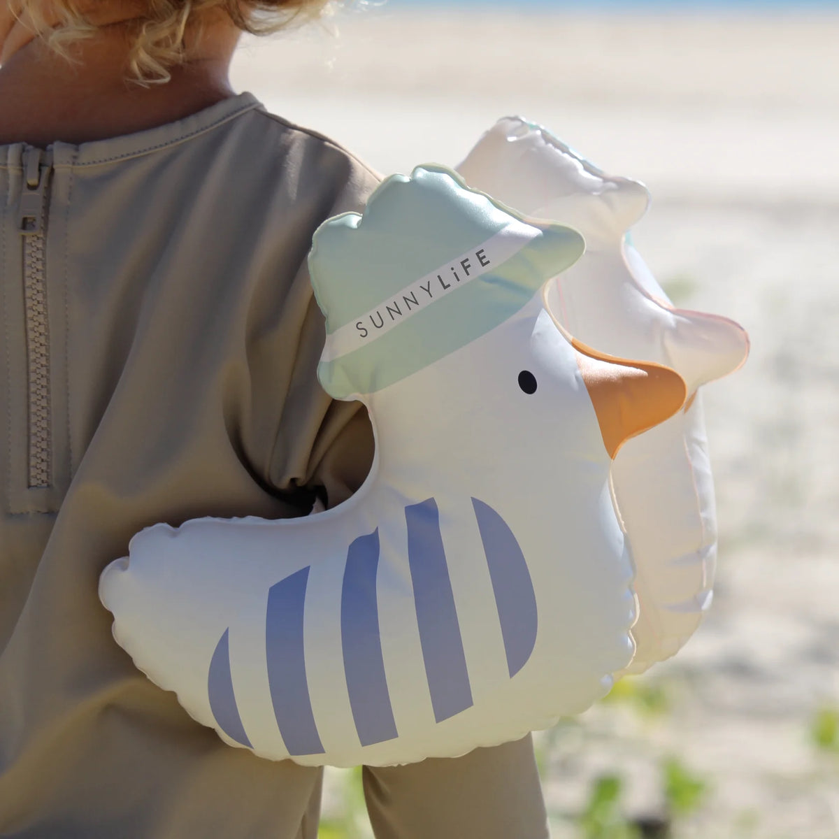 Sid Inflatable Head SUNNYLiFE Kids Inflatable Arm Bands Sid The Seagull Blue Stripe – 03 ...