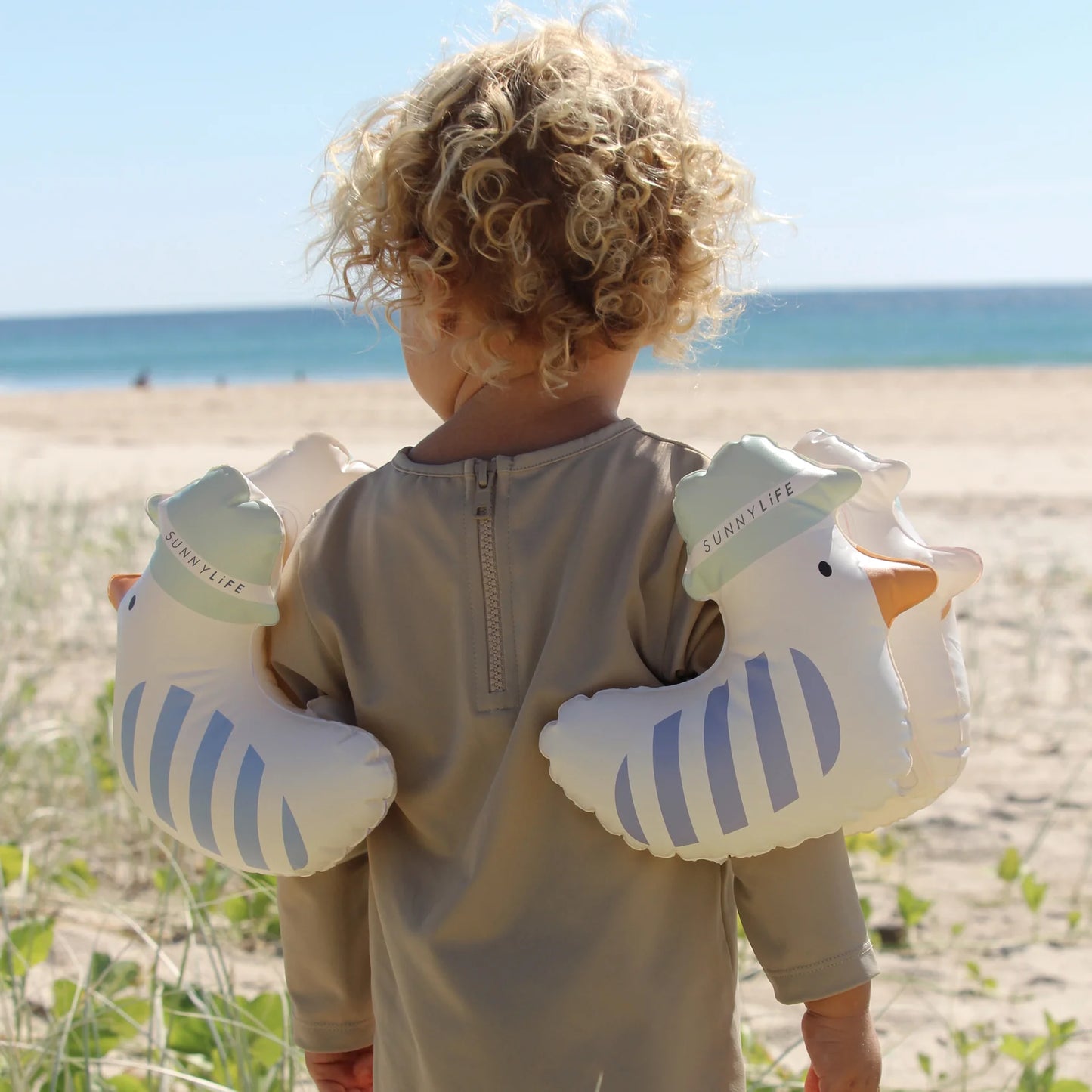 SUNNYLiFE Kids Inflatable Arm Bands Sid The Seagull Blue Stripe