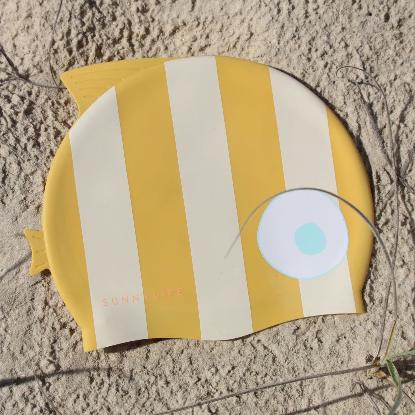 SUNNYLiFE Kids Swimming Cap Finn The Fish Mustard Strip