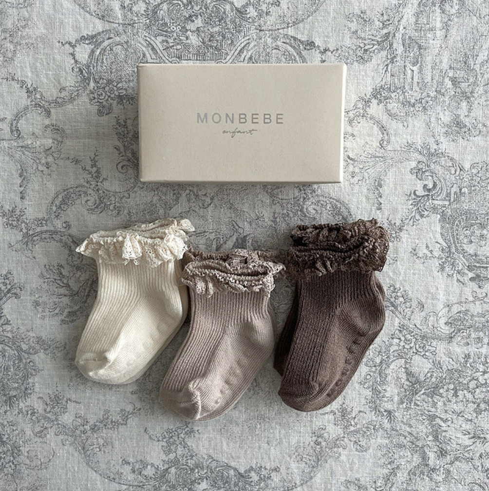 Monbebe - Rubbed Newborn Socks 新生兒襪 (1 box 3 pairs)