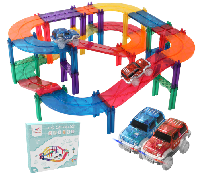 男孩至愛! MNTL - Mag Car Track Toy Set  電力軌道車 108PCs